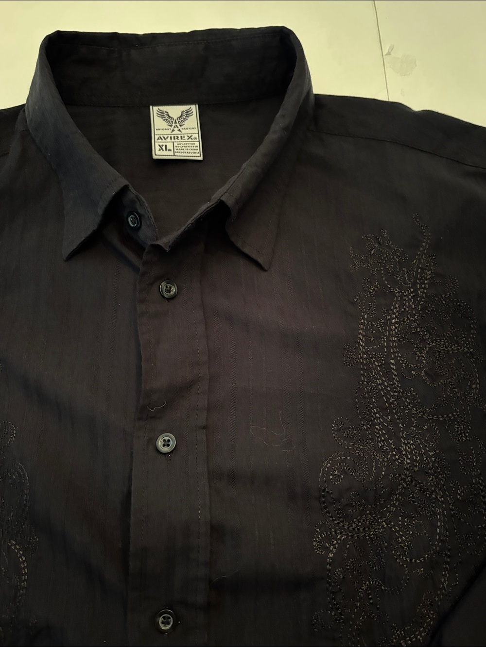 Avirex Black Embroidered Men's Button-Down Shirt size XL